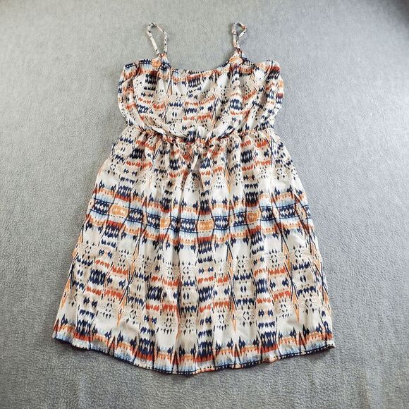 Old Navy Cami Dress Womens Medium White Geo Print Pleated Rayon Spaghetti Straps - Picture 1 of 10
